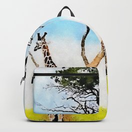 Two giraffes. Watercolor painting Backpack