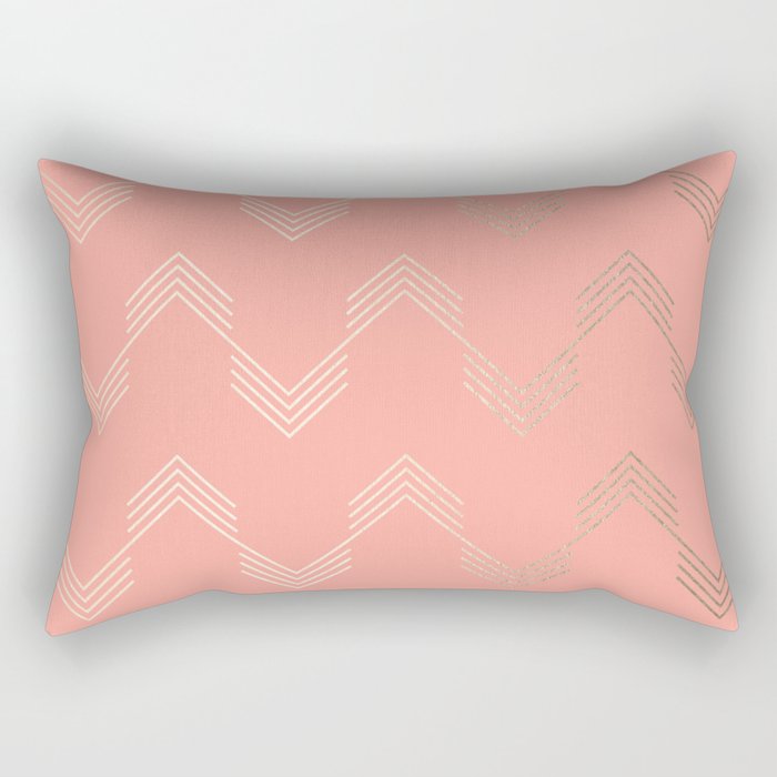 Simply Deconstructed Chevron White Gold Sands on Salmon Pink Rectangular Pillow