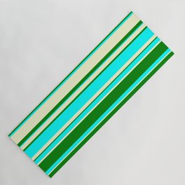 [ Thumbnail: Light Yellow, Green, and Aqua Colored Lined Pattern Yoga Mat ]