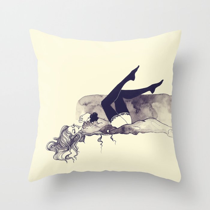 Lady lying on couch Throw Pillow