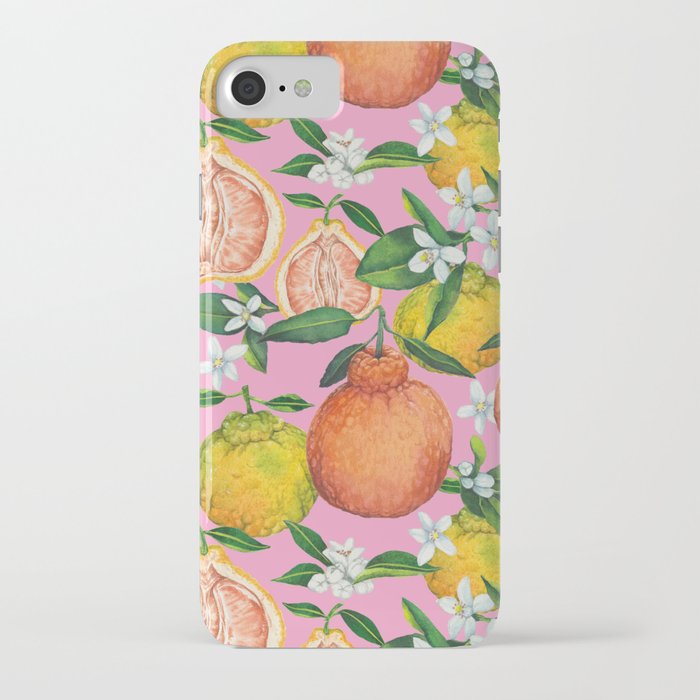 Fresh orange plant florals - pink iPhone Case