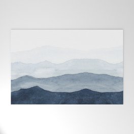 Indigo Abstract Watercolor Mountains Welcome Mat