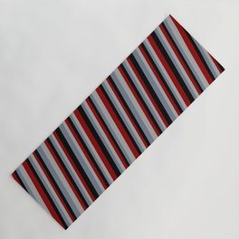 [ Thumbnail: Slate Gray, Dark Gray, Dark Red & Black Colored Stripes Pattern Yoga Mat ]