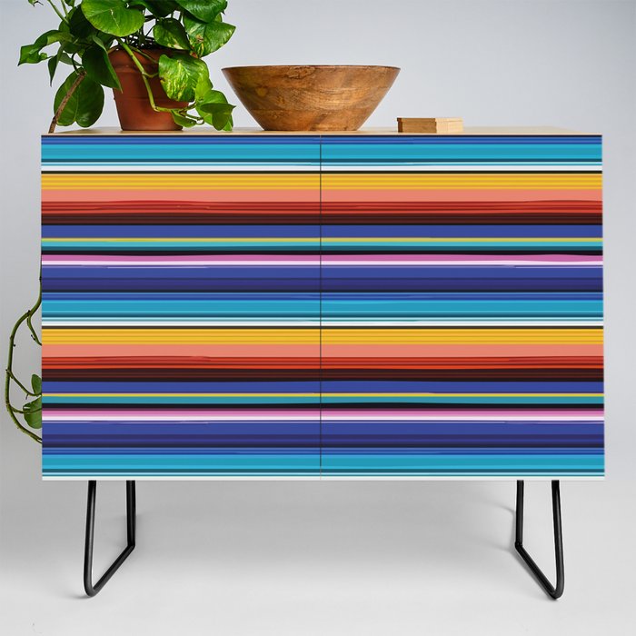 Blue Serape Saltillo Mexican sarape blanket vibrant zerape jorongo zarape seamless pattern Credenza