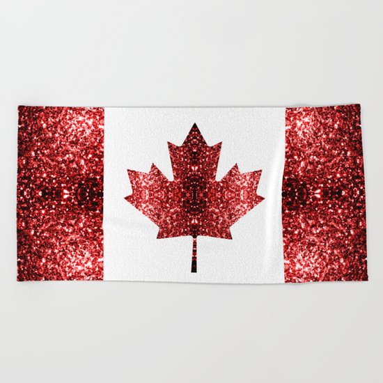 Canada flag red sparkles Beach Towel