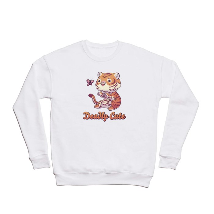 Deadly Cute Tiger // Kawaii, Big Cat, Animals Crewneck Sweatshirt