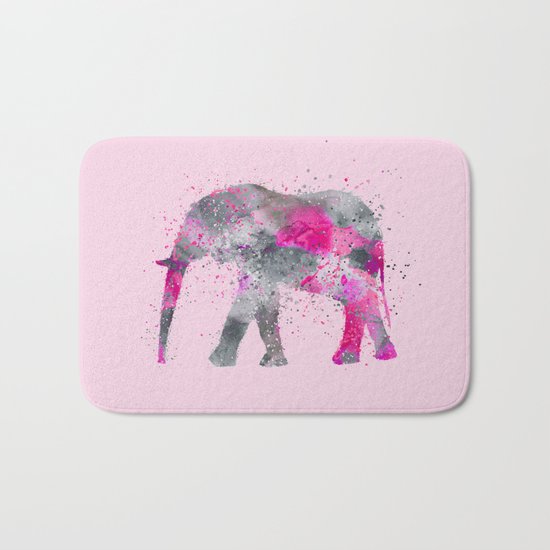 Crazy pink Elephant painting Bath Mat