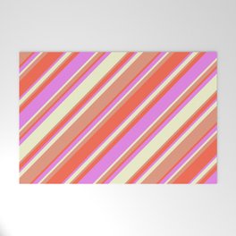 [ Thumbnail: Dark Salmon, Red, Violet, and Light Yellow Colored Lined/Striped Pattern Welcome Mat ]