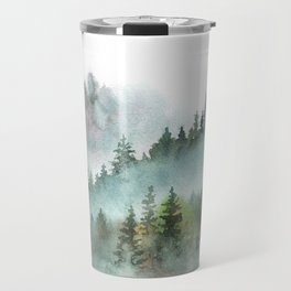 Watercolor Pine Forest Mountains in the Fog Travel Mug