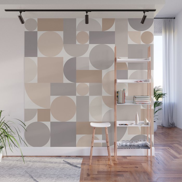 Retro Geometric Abstract Art Taupe 1 Wall Mural