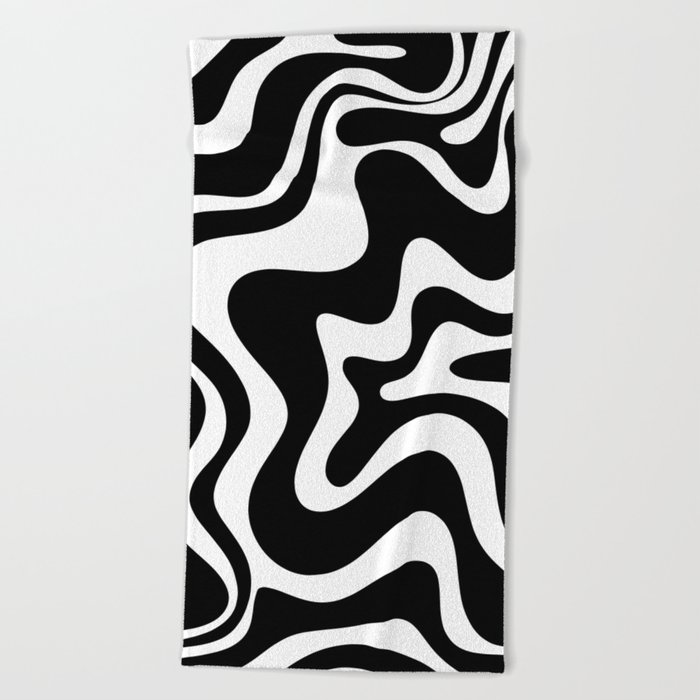 Liquid Swirl Abstract Pattern in Black and White Beach Towel
