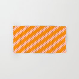 [ Thumbnail: Dark Orange and Pink Colored Lined Pattern Hand & Bath Towel ]