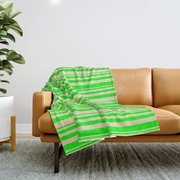 [ Thumbnail: Lime & Tan Colored Lined Pattern Throw Blanket ]
