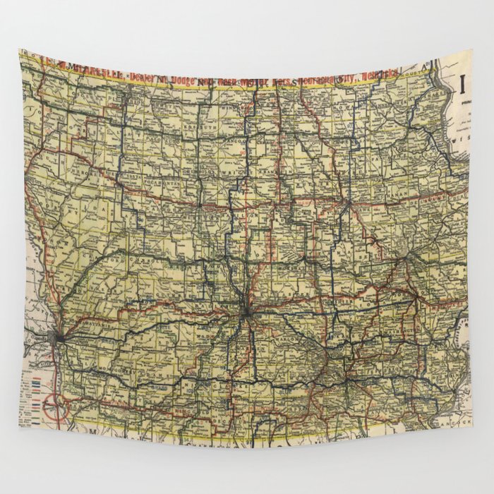 Vintage Iowa Automobile Map (1919) Wall Tapestry by BravuraMedia  Society6