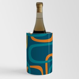 Midcentury Modern Loops Pattern in Moroccan Blue, Orange, and Mustard Wine Chiller