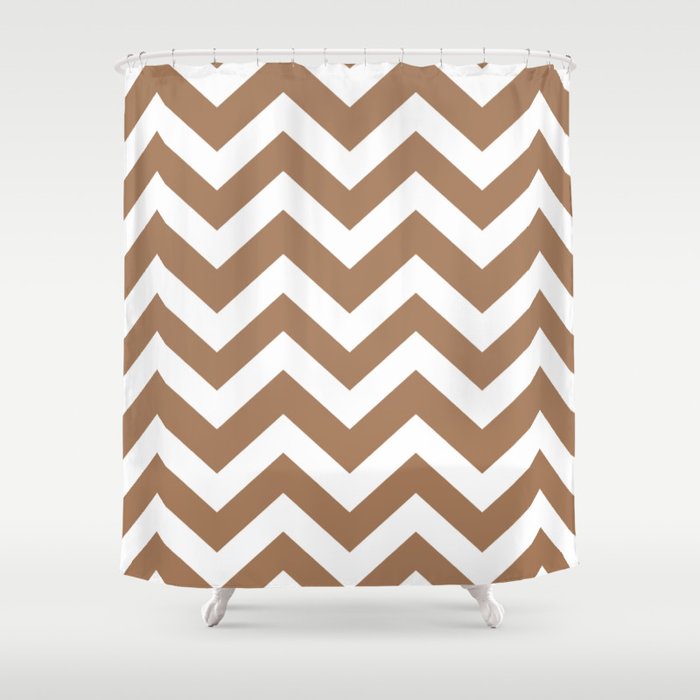 Tuscan Tan Brown Color Zigzag Chevron Pattern Shower Curtain