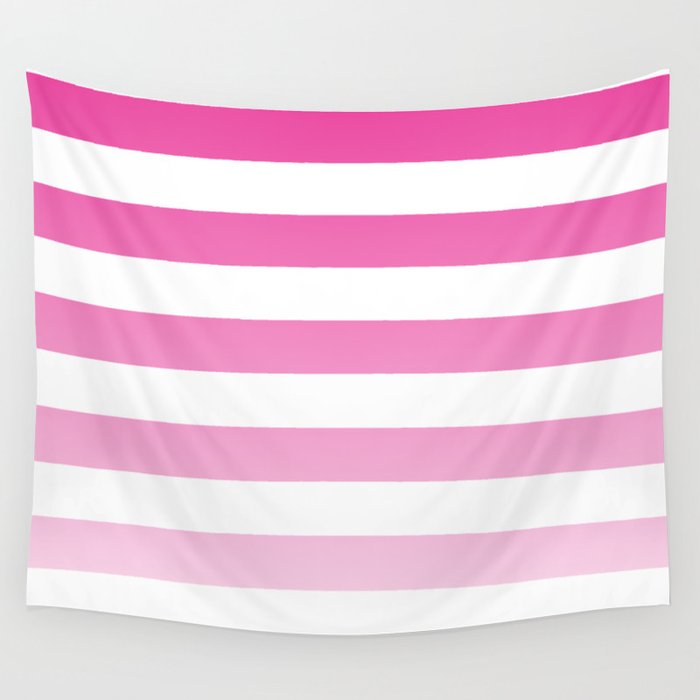Maritime pattern- pink gradient stripes on clear white - horizontal Wall Tapestry