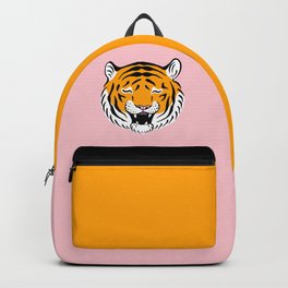 Happy Tiger (Pink and Marigold) Backpack | Big Cat, Feline, Cat Portrait, Drawing, Funny, Tiger, Good Mood, Face, Happy, Illucalliart 