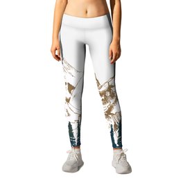 mountains 9 Leggings | Gray, Nature, Snow, Brown, Blue, Autumn, Sky, Drawing, Pineforest, Wildlife 
