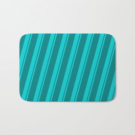 [ Thumbnail: Dark Turquoise & Teal Colored Striped/Lined Pattern Bath Mat ]