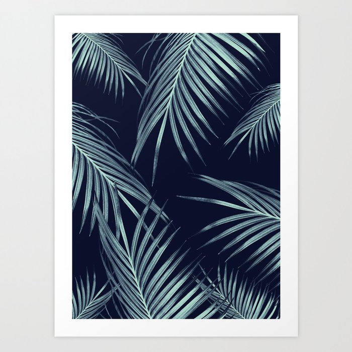 Navy Blue Palm Leaves Dream #1 #tropical #decor #art #society6 Art Print
