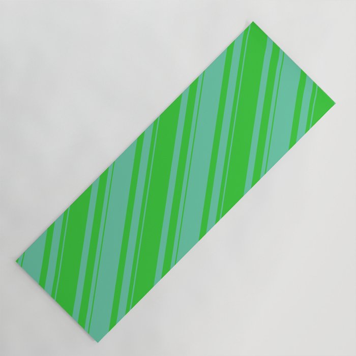 Lime Green & Aquamarine Colored Stripes Pattern Yoga Mat