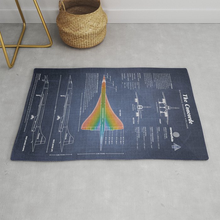 Concorde Supersonic Airliner Blueprint (dark blue) Rug