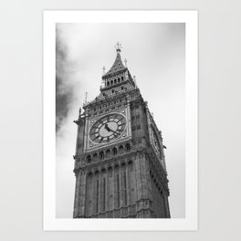 Vintage black and white Big Ben tower art print - London westminster city travel photography Art Print