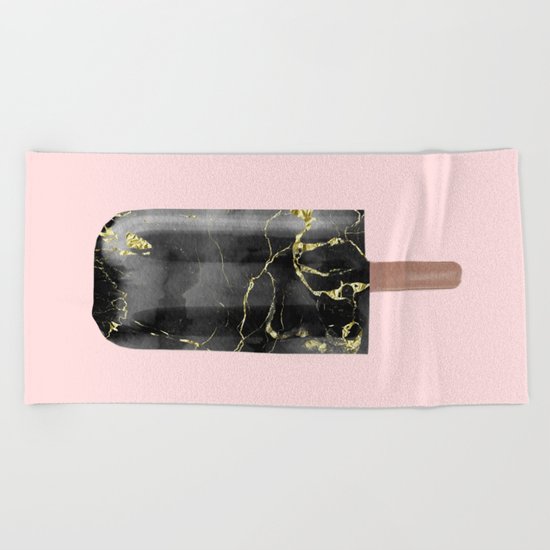 Black Marble with Gold Popsicle Beach Towel