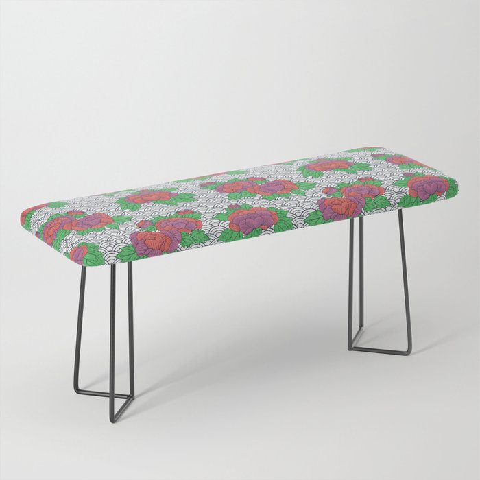 Vintage Japanese Flowers And Waves Bench