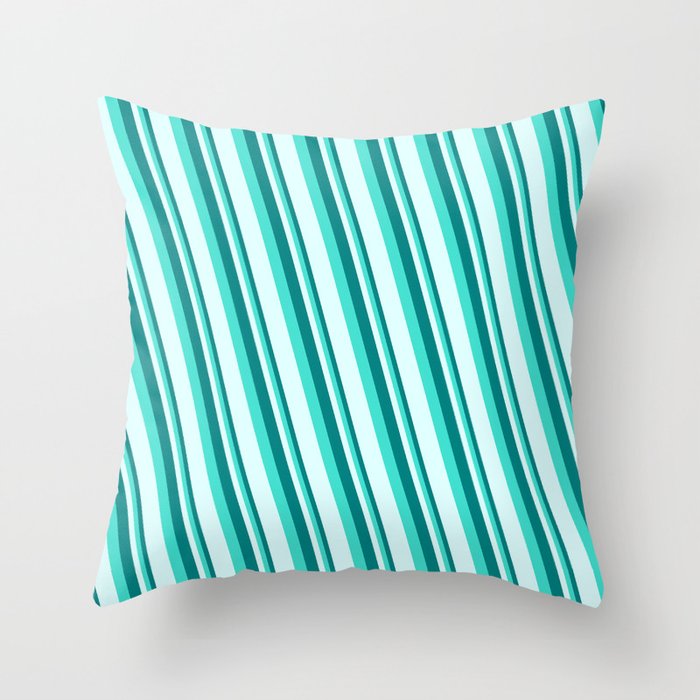 Teal, Turquoise, and Light Cyan Colored Stripes Pattern Throw Pillow