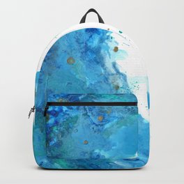 Wave  Backpack | Blueandgreen, Goldink, Oceanart, Oceancolors, Abstractwave, Splatteredpaint, Watercolor, Ink, Mixedmedia, Beachhome 