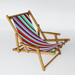 [ Thumbnail: Lavender, Green, Red, Black & Orchid Colored Lines/Stripes Pattern Sling Chair ]