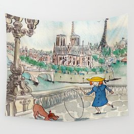 Madeline true watercolor Paris Notre Dame Wall Tapestry