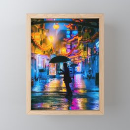 cyberpunk umbrella view at tokyo Framed Mini Art Print