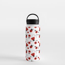 Red Ladybug Floral Pattern Water Bottle