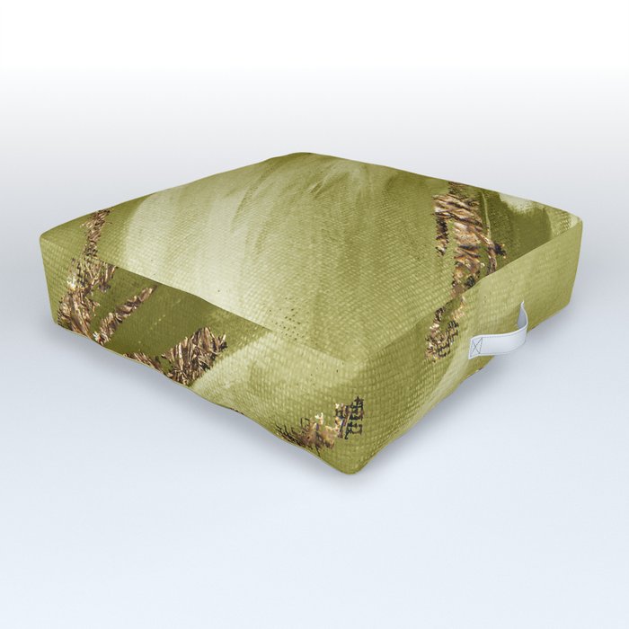 Green Paint Brushstrokes Gold Foil Outdoor Floor Cushion