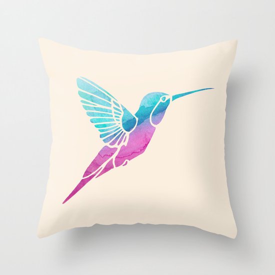 Watercolor Hummingbird Throw Pillow