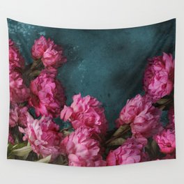 Peony Romance Teal Wall Tapestry