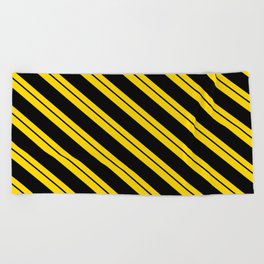 [ Thumbnail: Yellow and Black Colored Lines Pattern Beach Towel ]