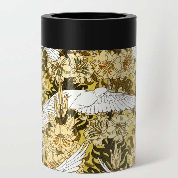 Vintage Art Nouveau White Doves and Lilies Can Cooler