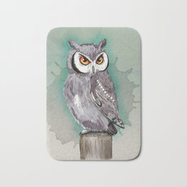 A watercolor drawing of a white-faced owl Bath Mat | Bird, Drawing, Nocturnal, Nature, Night, Illustration, Wing, Animal, Birdofprey, Whitefacedowl 