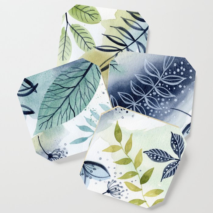 Watercolor leaves abstract  Coaster