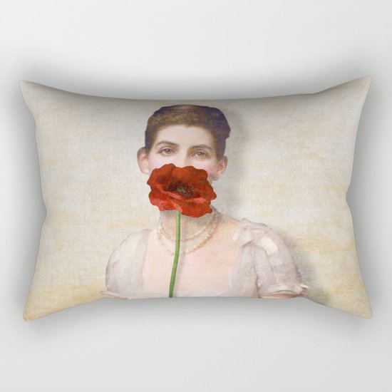 Girl with Red Poppy Flower Rectangular Pillow