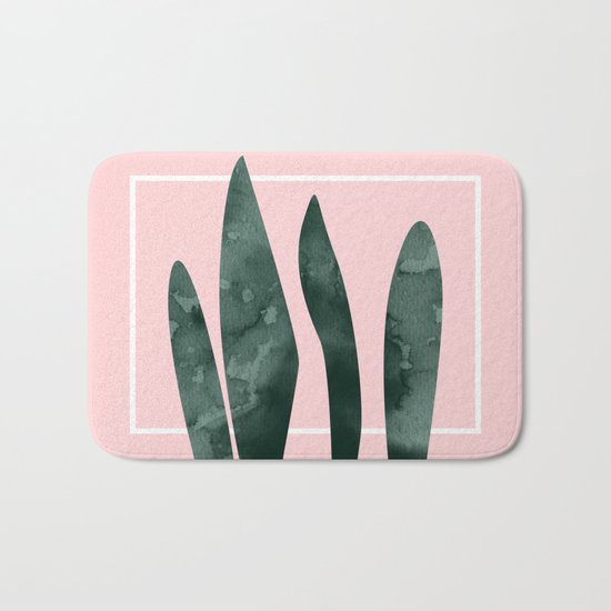 Green Leaves On Pink Bath Mat