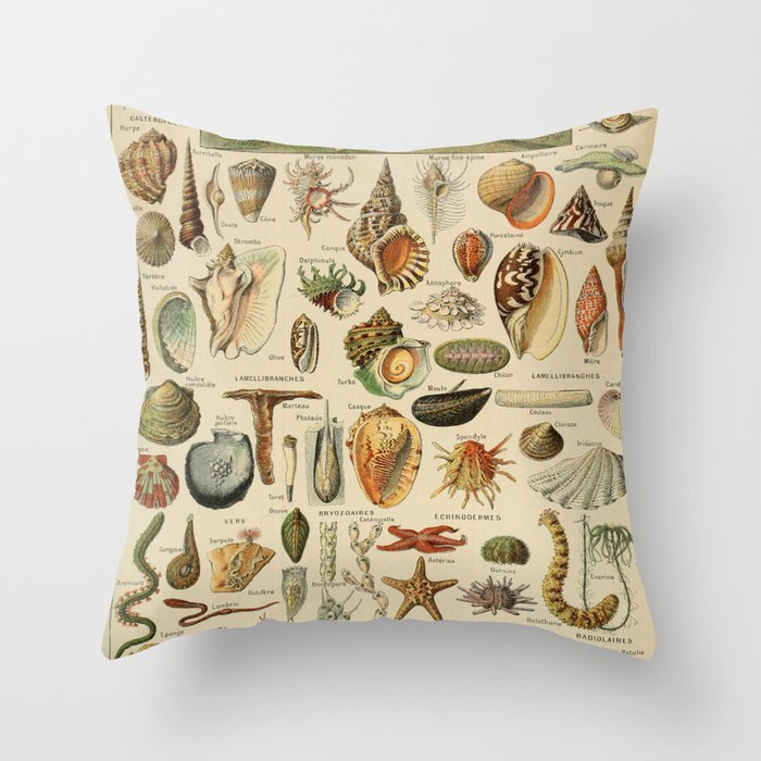 Vintage sealife and seashell illustration Throw Pillow