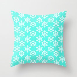 Ship Wheel (White & Turquoise Pattern) Throw Pillow