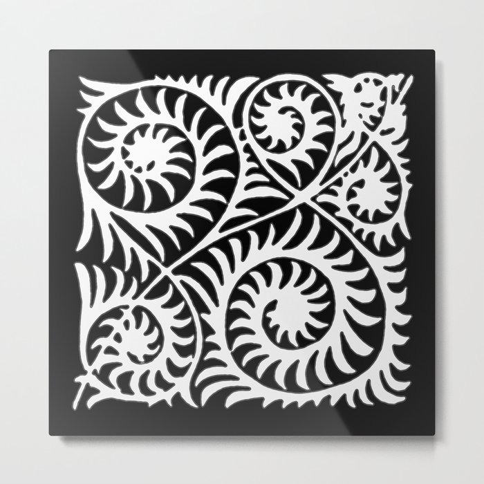 William de Morgan Abstract Fern, Black and White Metal Print
