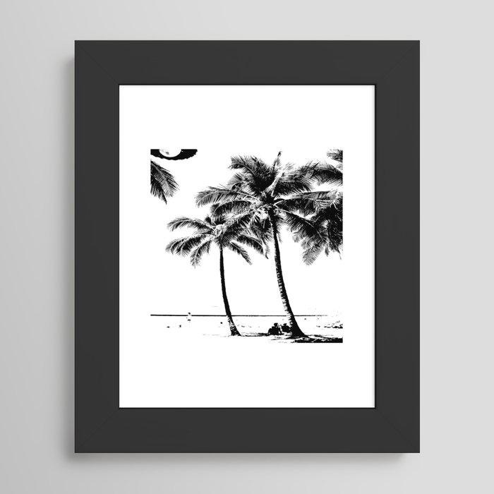 Black and White Palm Tree with Hawaii Summer Sea Beach Art