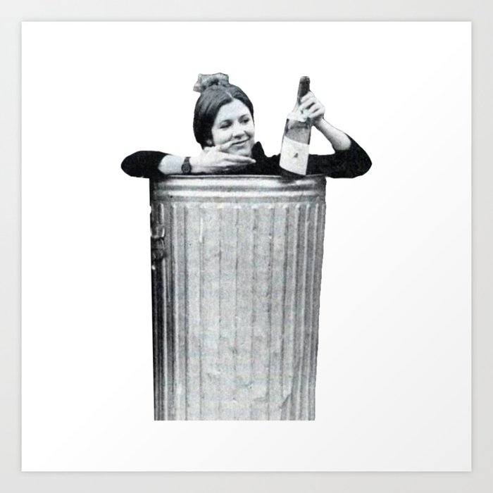 Carrie Fisher in a Trashcan Art Print
